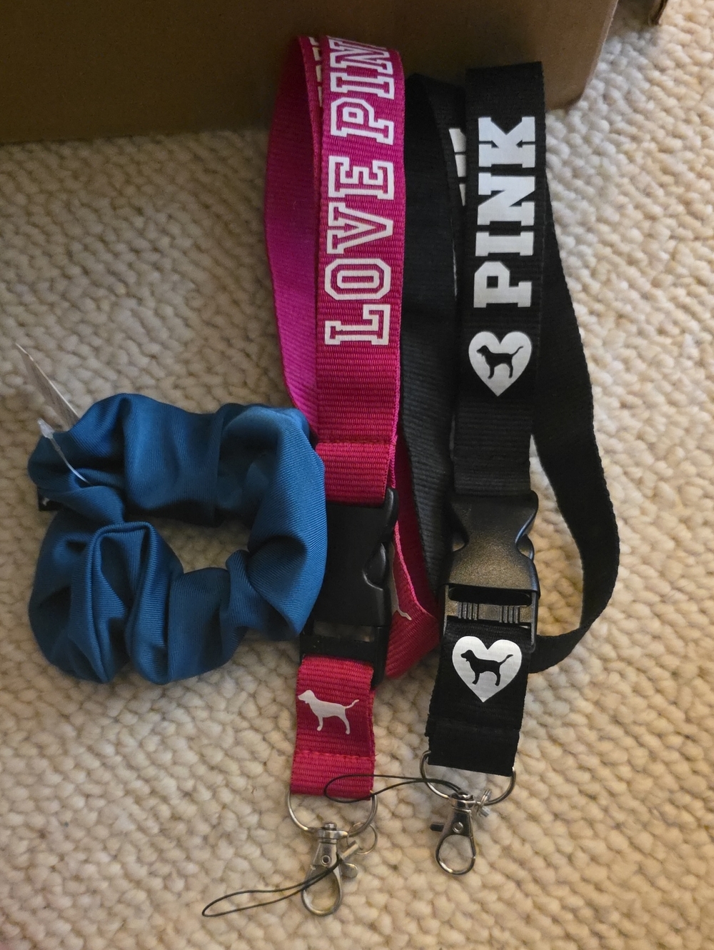 PINK Victoria's Secret  Lanyard Set in Pink and Black with Blue Scrunchie